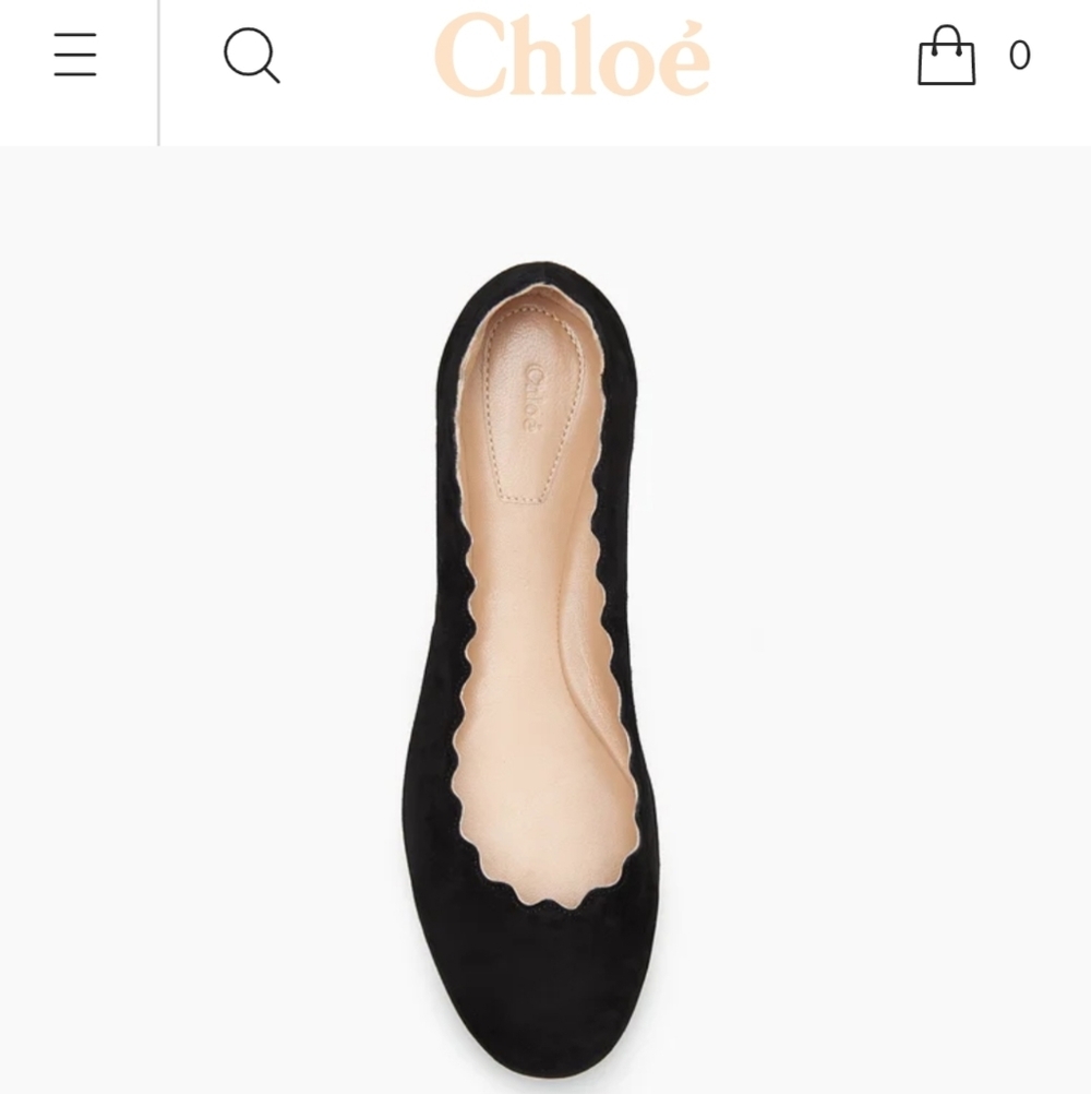 Chloé Lauren Scalloped Black Suede Ballet Flats Size 36 - Picture 4 of 10